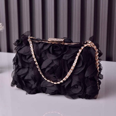 NEW Design Fashion Luxury Women's Chiffon Rose Flower Clutch Bag Handbag Party Evening Bag Wedding Clutch Purse Bag
